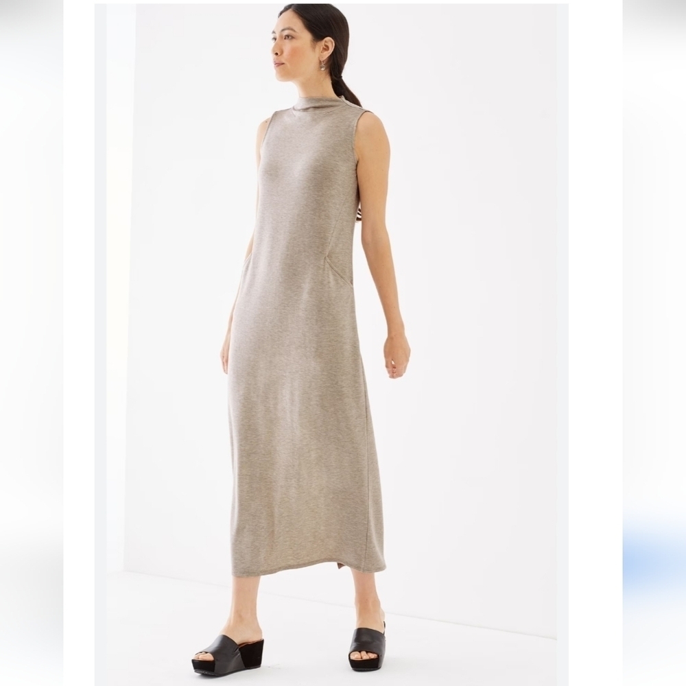 EUC J.JILL PURE JILL LUXE TENCEL MOCK NECK MAXI DRESS TAUPE SZ L